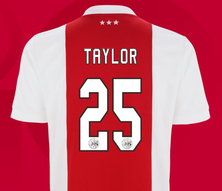 2021/22 Ajax Home Kit Soccer Jersey with Taylor 25 printing